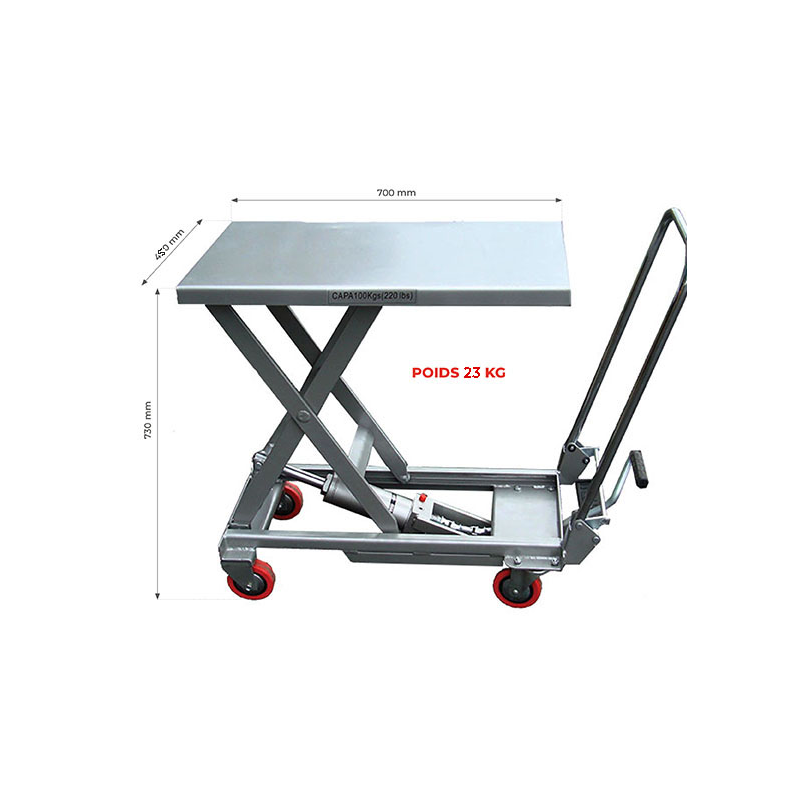 Table élévatrice mobile et légère en aluminium charge 100 kg PLATEAU 700X450 mm BAL100 Table élévatrice mobile et légère en aluminium charge 100 kg PLATEAU 700X450 mm BAL100