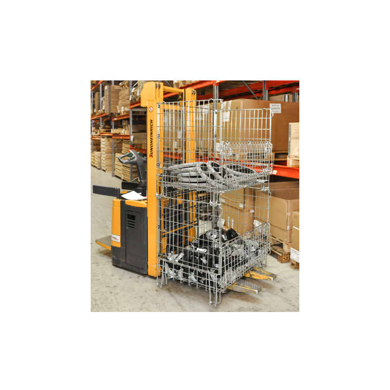 Caisse palette grillagée empilable repliable avec ouverture charge 1000 kg 80x120 cm Caisse palette grillagée empilable repliable avec ouverture charge 1000 kg 80x120 cm