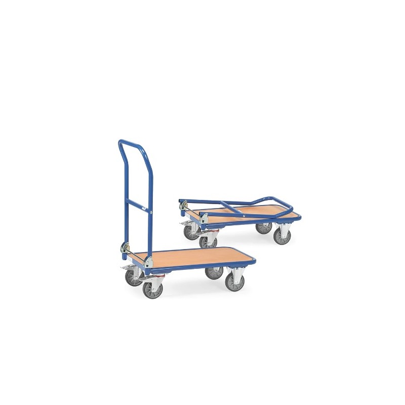 Chariot à dossier rabattable en acier plateau bois 720x450 mm charge 250 kg Chariot à dossier rabattable en acier plateau bois 720x450 mm charge 250 kg