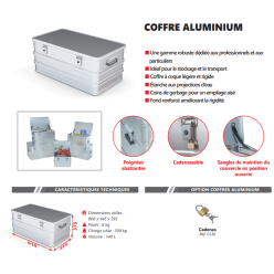 COFFRE DE RANGEMENT EN ALUMINIUM 140 L  910 X 495 X 375 mm