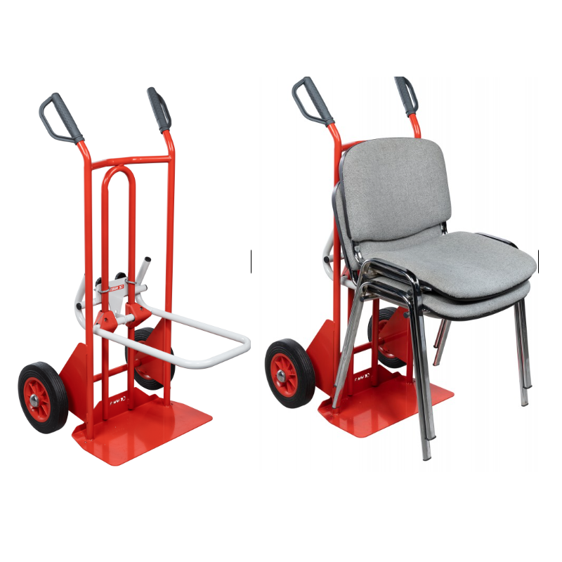 Diable porte-chaises bavette réglable poignées à garde roues CC 250/70 kg Diable porte-chaises bavette réglable poignées à garde roues CC 250/70 kg