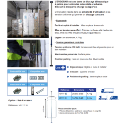 barre d'arrimage fourgon frigo verticale pour rail embout 19 ou 24 ajustable de 2m30 a 2M80
