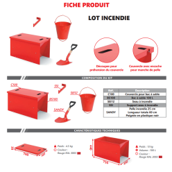 KIT Incendie Pelle seau bac à sable avec couvercle et support ROUGE