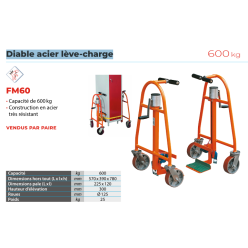 Diable double acier lève charge pour déménageur charge 600 kg
