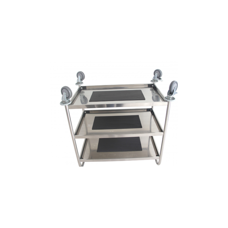 Servante Chariot à roulettes en inox avec 3 tablettes 435x755 mm Servante Chariot à roulettes en inox avec 3 tablettes 435x755 mm