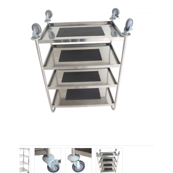 Chariot de service à roulettes en inox 304 à 4 plateaux -servante inox 4 plateaux -desserte à roulettes 4 plateaux inox 304