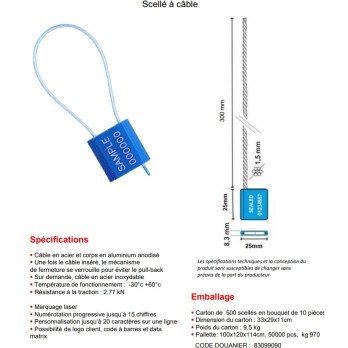 Scellés de sécurité câble plombage des portes de camion et citernes 1,5x300 mm