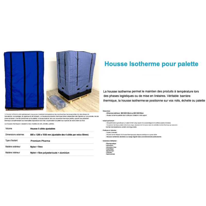 Housse isotherme pour palette PREMIUM réutilisable 80x120x150cm Housse isotherme pour palette PREMIUM réutilisable 80x120x150cm