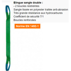 Elingue textile plate 2 boucles renforcées 2T 2M verte