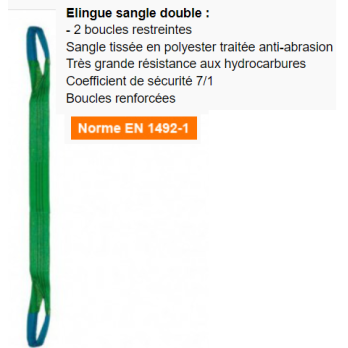 Elingue textile plate 2 boucles renforcées 2T 2M verte