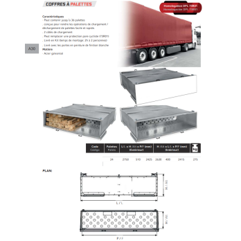 Coffre a palettes 24 palettes fixation sur chassis