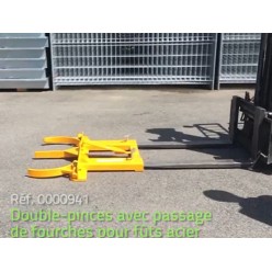 Double Pince avec passage de fourches pr fût acier 110 220 LITRES