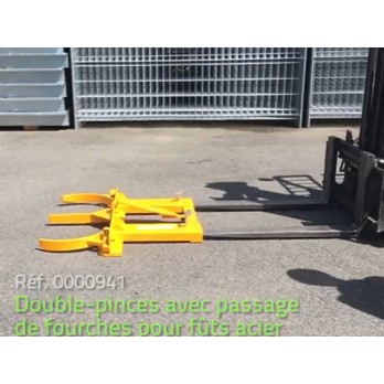 Double Pince avec passage de fourches pr fût acier 110 220 LITRES