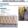 Barrière extensible sur roulettes HT 1M09 X 2M85 en extension maxi avec freins Barrière extensible sur roulettes HT 1M09 X 2M85 en extension maxi avec freins