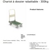 CHARIOT de manutention 1 DOSSIER RABATTABLE charge 300KG plateau 920x610 mm CHARIOT de manutention 1 DOSSIER RABATTABLE charge 300KG plateau 920x610 mm