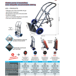Diable porte 2 bouteilles avec béquille escamotable 2 roues charge  200 kg