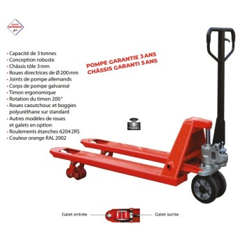 Transpalette manuel pour charges lourdes capacité 3000 kg fourches 1150 mm x540 mm