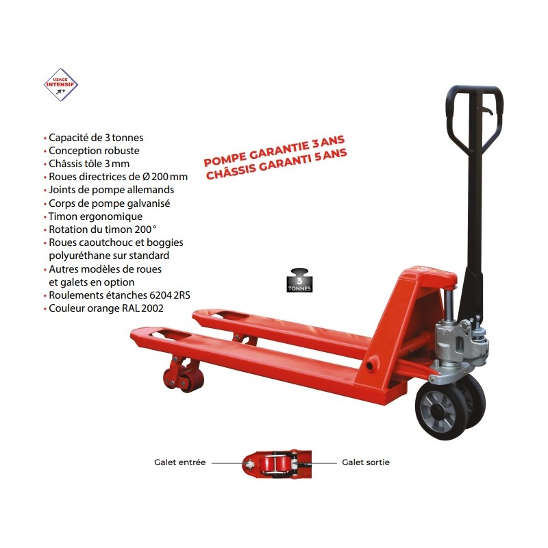Transpalette manuel pour charges lourdes capacité 3000 kg fourches larges 1150mm x 685 mm