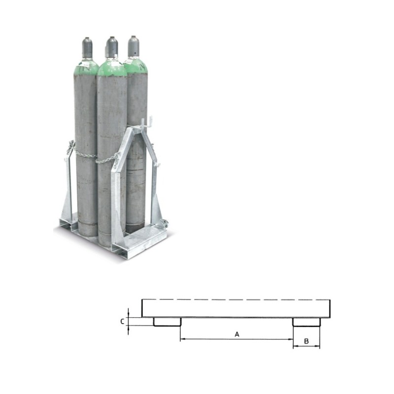 Chariot Palette pour 4 bouteilles de gaz SFP 4 diamètre 250 mm galvanisé à chaud Chariot Palette pour 4 bouteilles de gaz SFP 4 diamètre 250 mm galvanisé à chaud