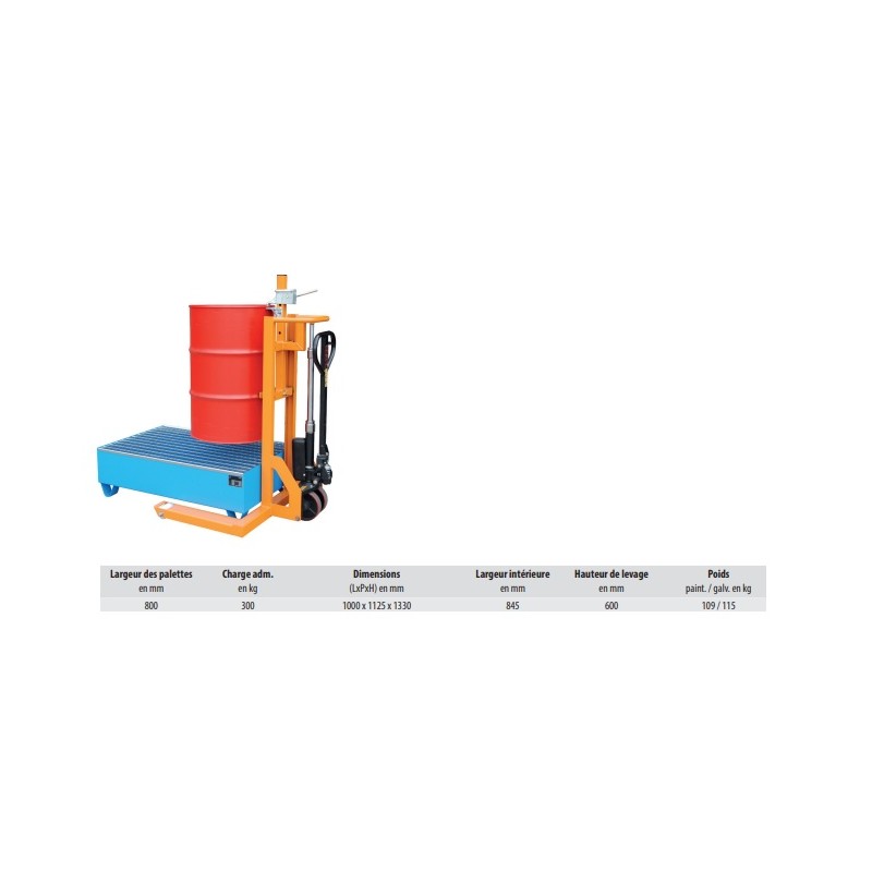 Chariot élévateur transpalette pour lever et transporter des fûts métal ou plastique Chariot élévateur transpalette pour lever et transporter des fûts métal ou plastique