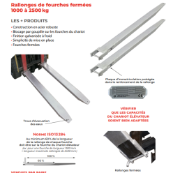 Rallonges de fourches galvanisées 1800x125 mm acier galvanisé