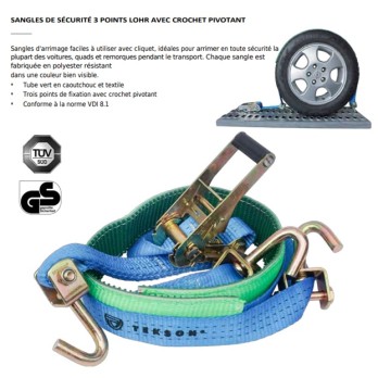 sangle de roue transport voiture 3 points lohr crochets pivatants cliquet 50 mm 2M50