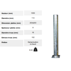 Poteau rond de protection en acier galvanisé 1m00