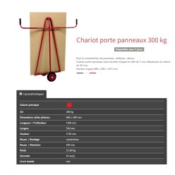 Chariot porte-panneaux poignées fixes roues CC 300 kg