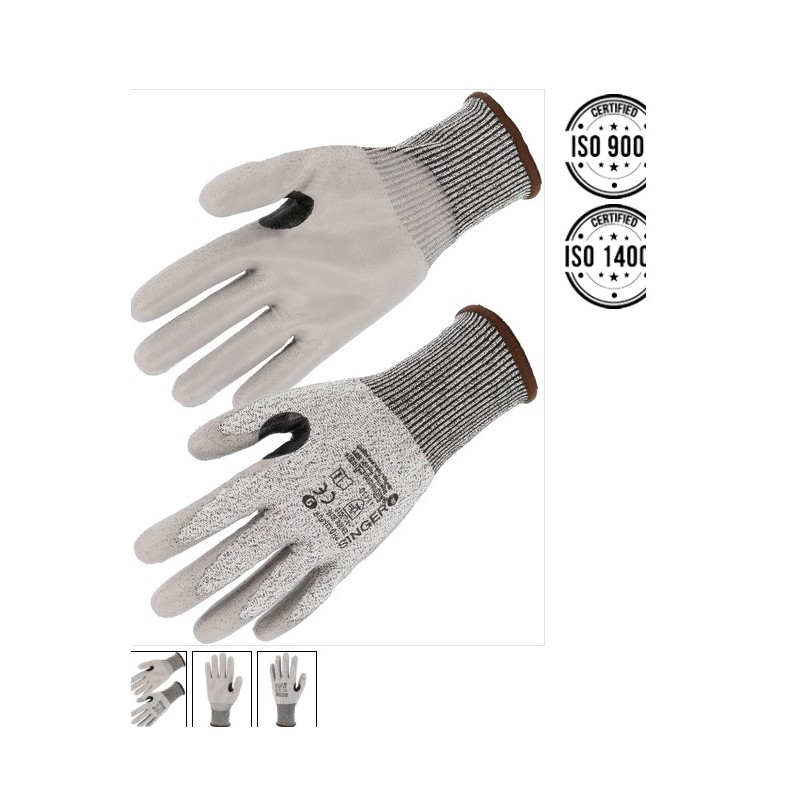 Gants de protection travail anti coupure PEHD Coupure D Paume enduite PU Jauge 13 Avec renfort nitrile PHD335PUR