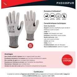 Gants de protection travail anti coupure PEHD Coupure D Paume enduite PU Jauge 13 Avec renfort nitrile PHD335PUR