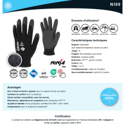 GANTS DE TRAVAIL TACTILE HIVER FOURRES NI00 NINJA ICE