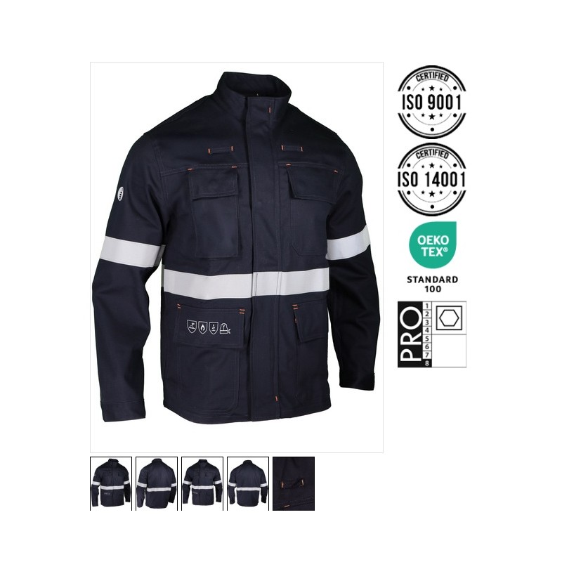 Veste de travail multi-risques carbone retardateur de flammes bandes rétro reflechissantes VALPAR