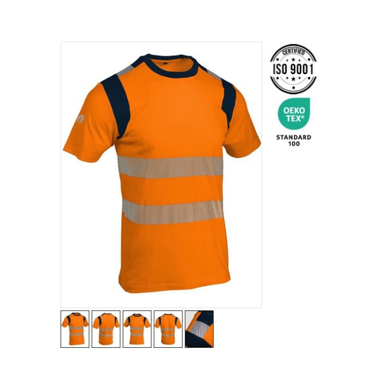 T SHIRT ORANGE  haute visibilité léger polyester et coton bandes rétro-réfléchissantes