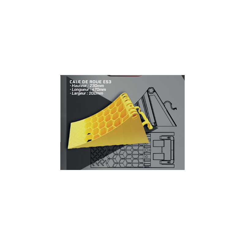 Cale de roue PL plastique Jaune 470x230x200 mm avec poignée