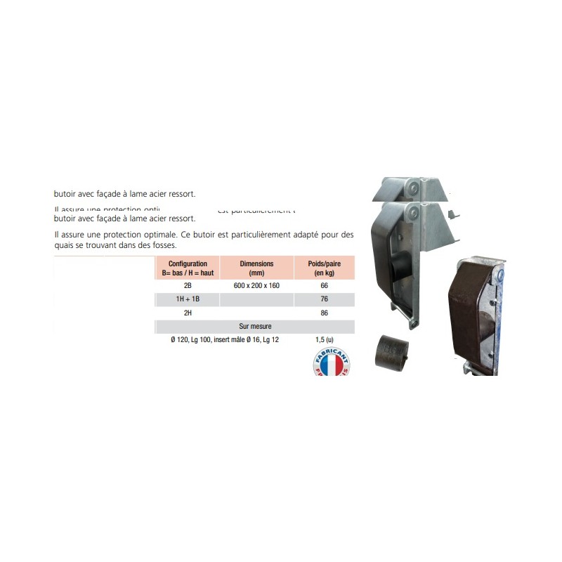 Paire de butoirs de quai camion à ressorts 600x200x160 mm bas Paire de butoirs de quai camion à ressorts 600x200x160 mm bas