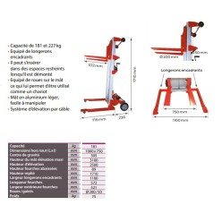 Mini-gerbeur manuel ALUMINIUM PLIANT SW181 CHARGE 181 KG HAUTEUR LEVEE 2M50