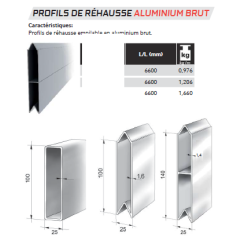 profil de réhausse camion benne ridelle alu brut empilable 6600 mm