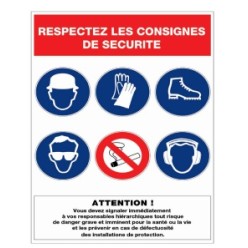 PANNEAU RESPECTEZ LES CONSIGNES DE SECURITE 460X320 MM PICTOS