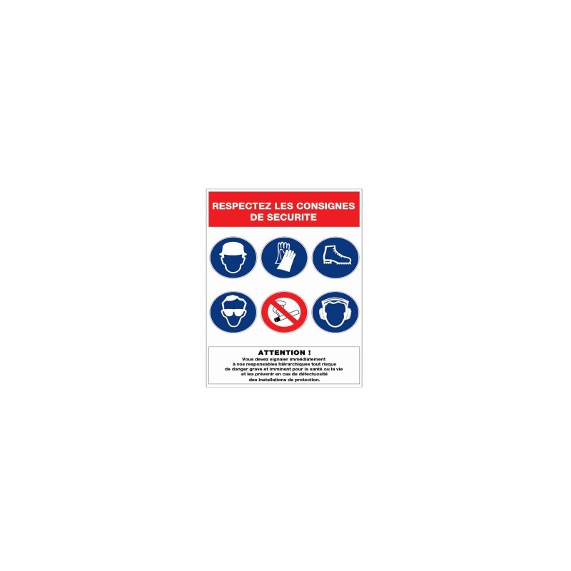 PANNEAU RESPECTEZ LES CONSIGNES DE SECURITE 460X320 MM PICTOS