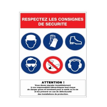 PANNEAU RESPECTEZ LES CONSIGNES DE SECURITE 460X320 MM PICTOS