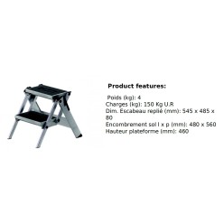 MARCHEPIED PLIANT 2 MARCHES Professionnel ALUMINIUM CHARGE 150 KG