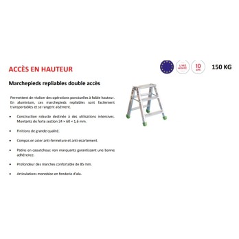 Marchepied aluminium 3 marches pliant double accès capacité 150 kg professionnel