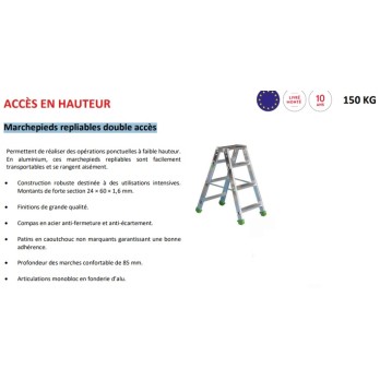 Marchepied aluminium 5 marches pliant double accès capacité 150 kg professionnel