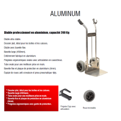 diable de manutention professionnel en aluminium pneus increvables gonflés charge 200 kg