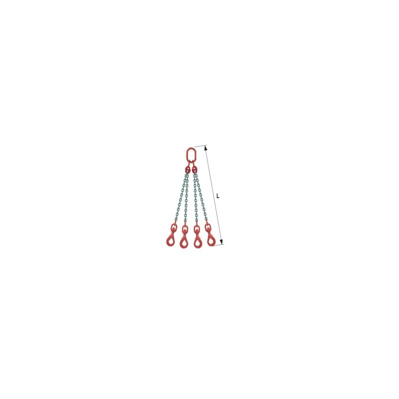 élingue chaine 4 brins diam 13 mm  crochets a verrouillage automatique tournants 11200 Kg Longueur 4M00