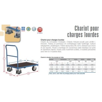 Chariot a dossier tubulaire  charge lourde  1328x800x1006