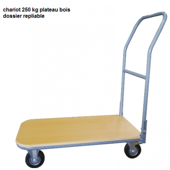 Chariot à roulettes plateau bois 850x430 mm timon rabattable charge 250 kg