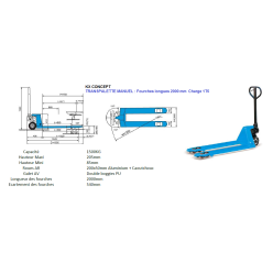 Transpalette Fourches 2000 mm charge 1T5