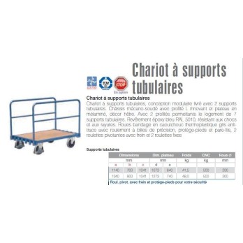 Chariot avec 2 supports tubulaires