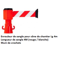 Kit cône de signalisation avec dérouleur de sangle longueur  4m rouge et blanc